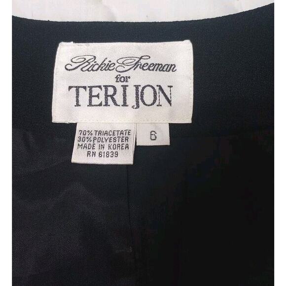Rickie Freeman Teri Jon Blazer Top Womens Sz 6 Black Pink Rose Buttons Formal - Picture 8 of 8